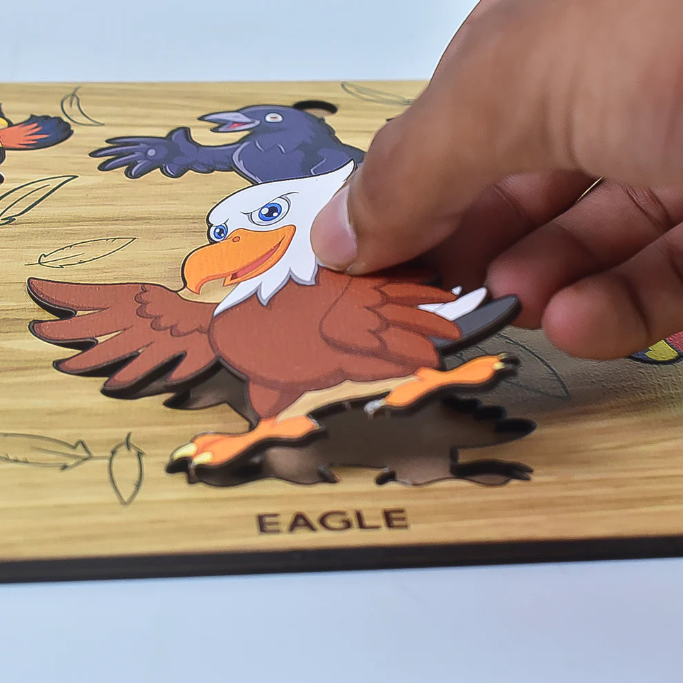 Wooden bird puzzle learning board