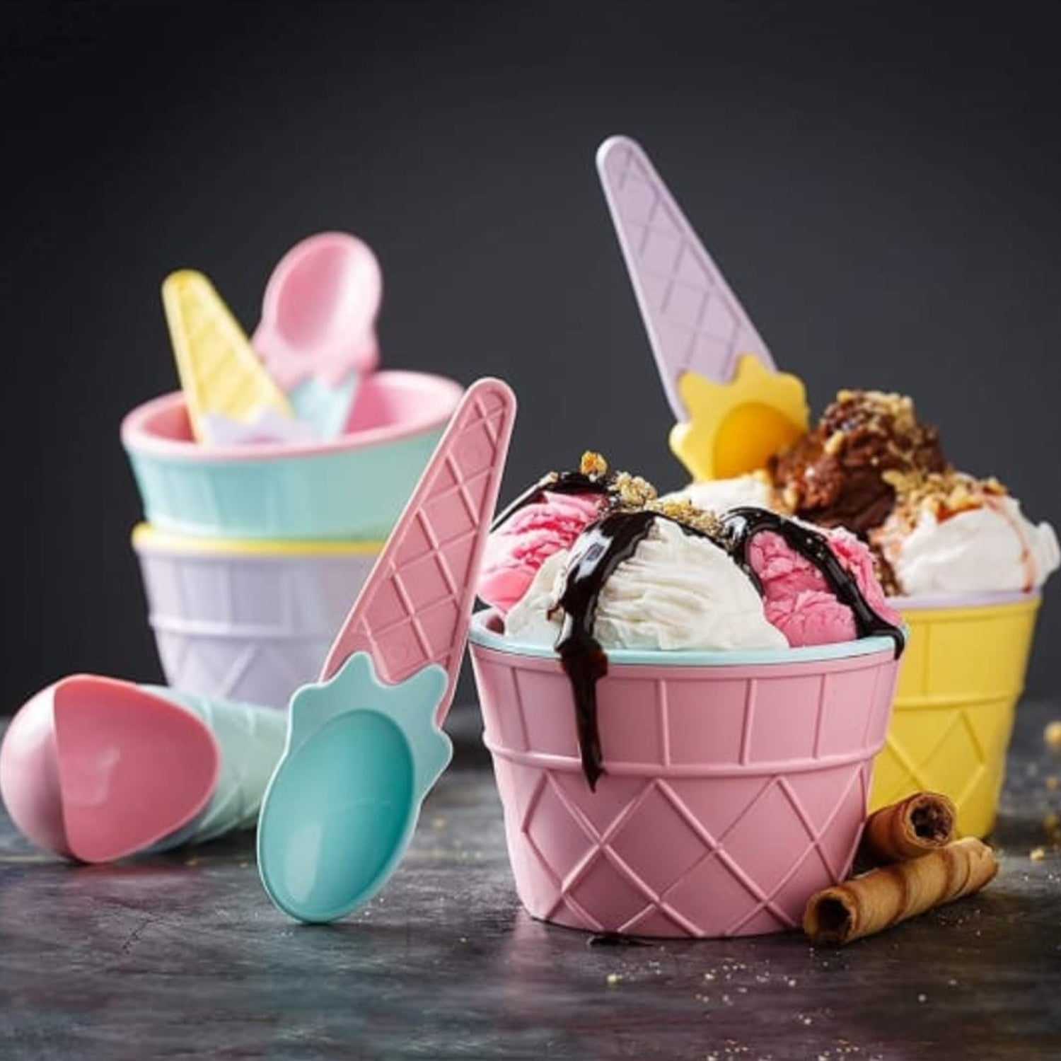 Waffle Ice Cream Bowl Set