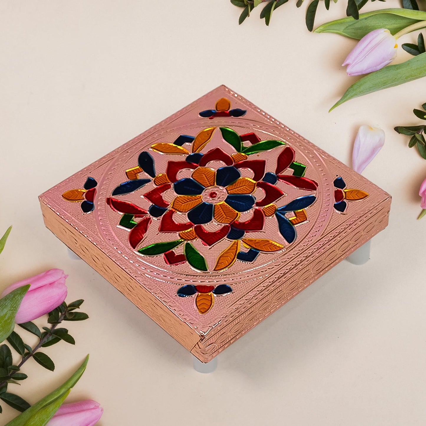 Handicraft Meenakari Wooden Chowki For Puja (1 Pc Set)