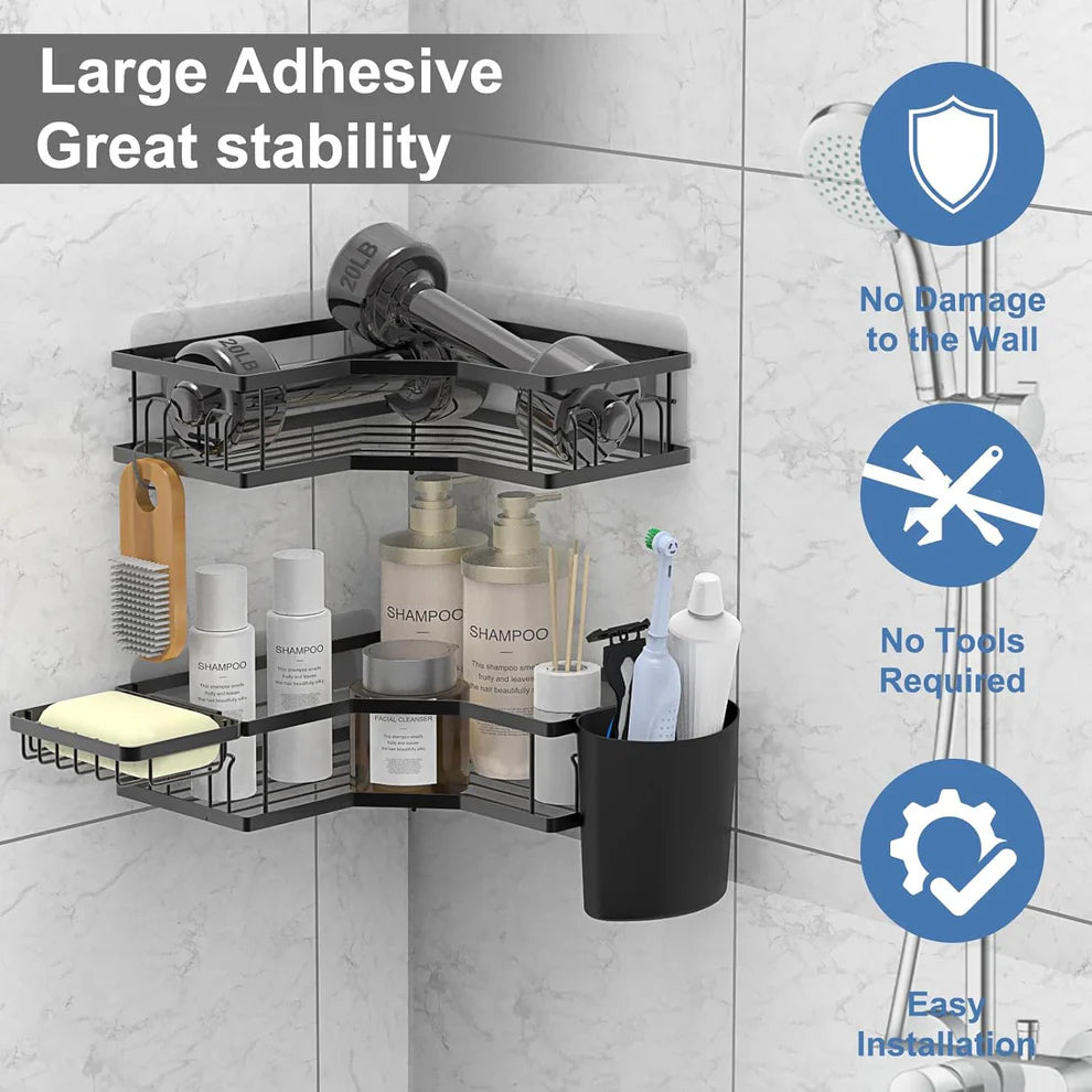 Self-adhesive corner shelf organizer