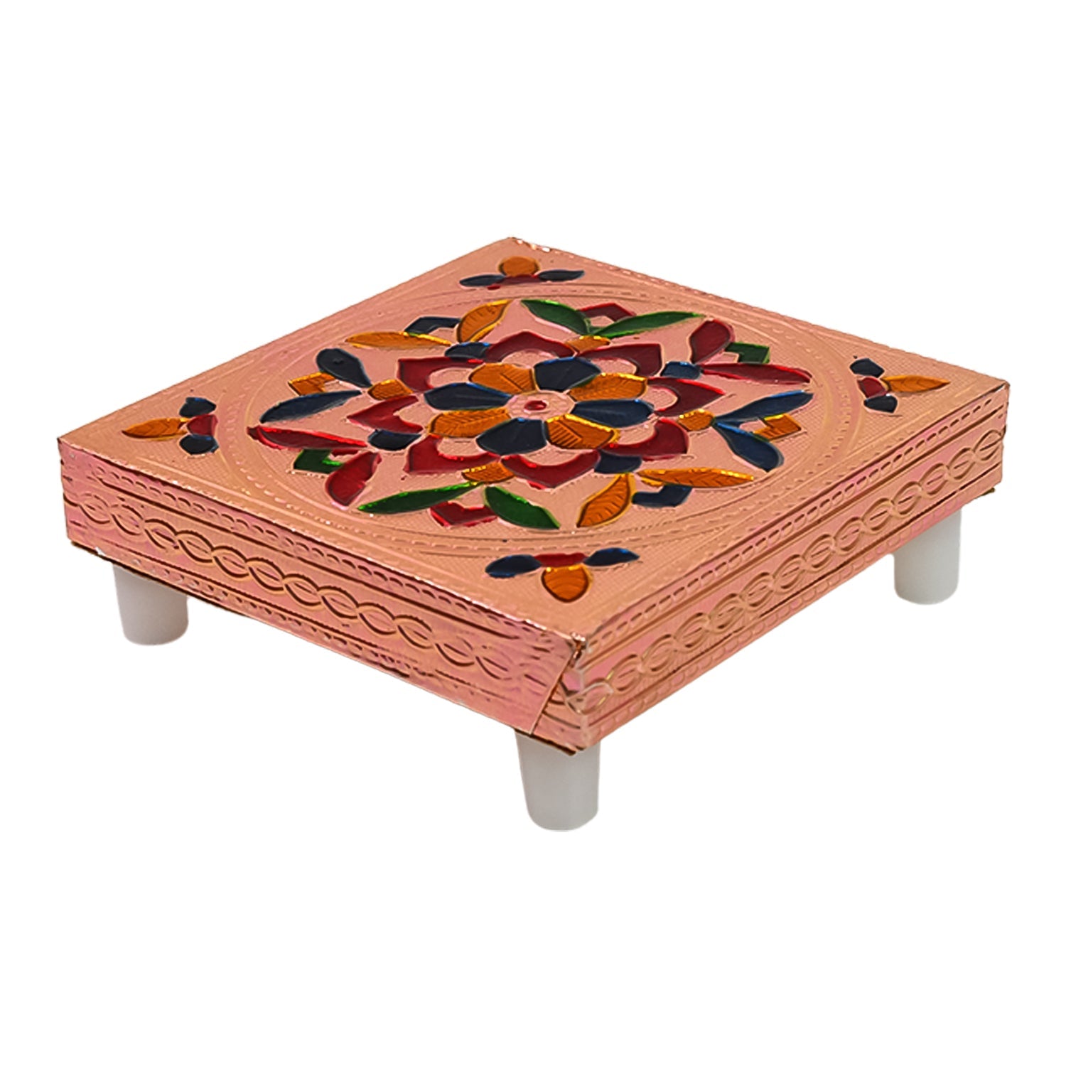 Handicraft Meenakari Wooden Chowki For Puja (1 Pc Set)