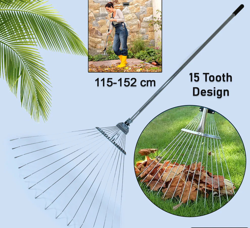 Telescopic stainless steel garden rake