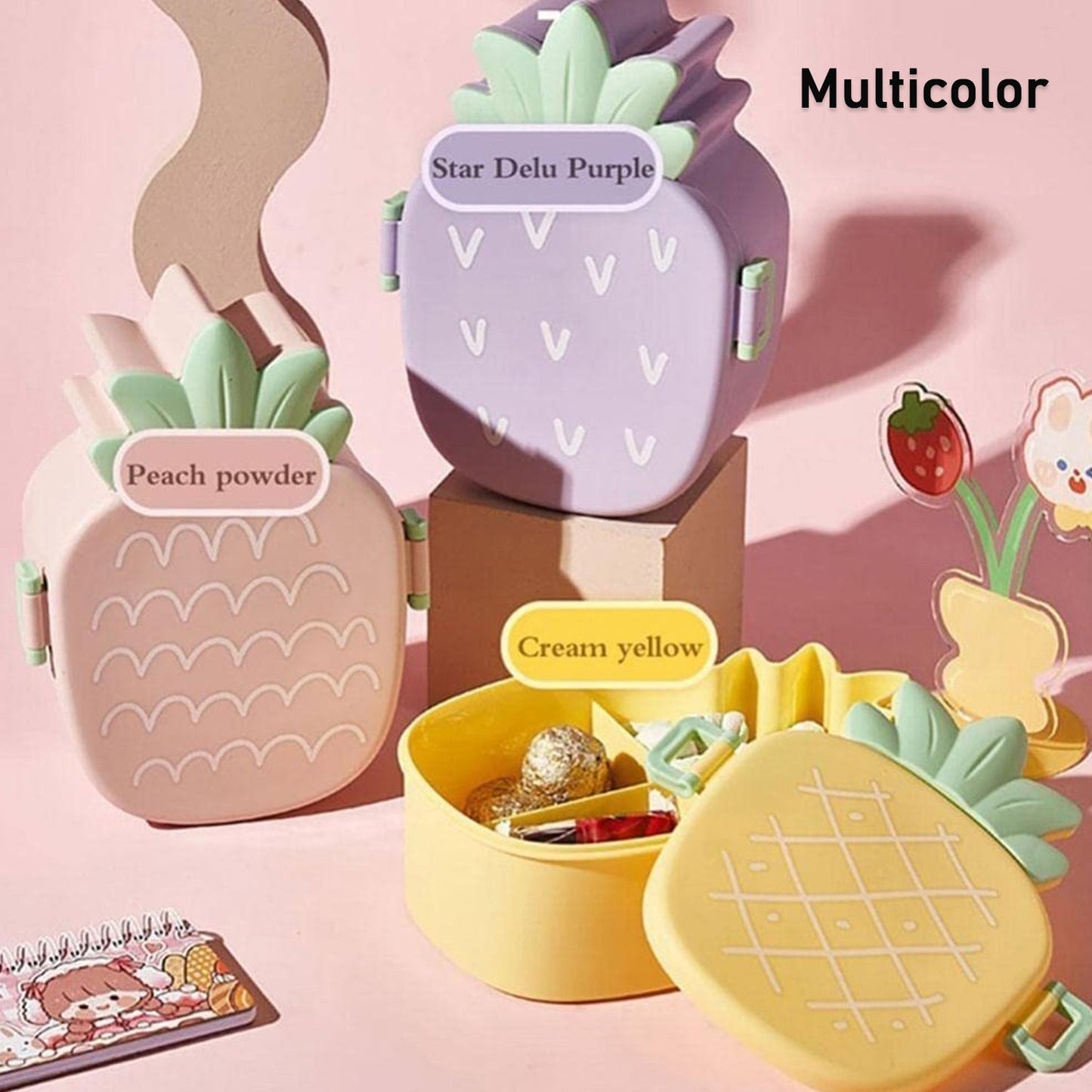 Kids Pineapple Shaped Lunch Box With Spoon-Fork