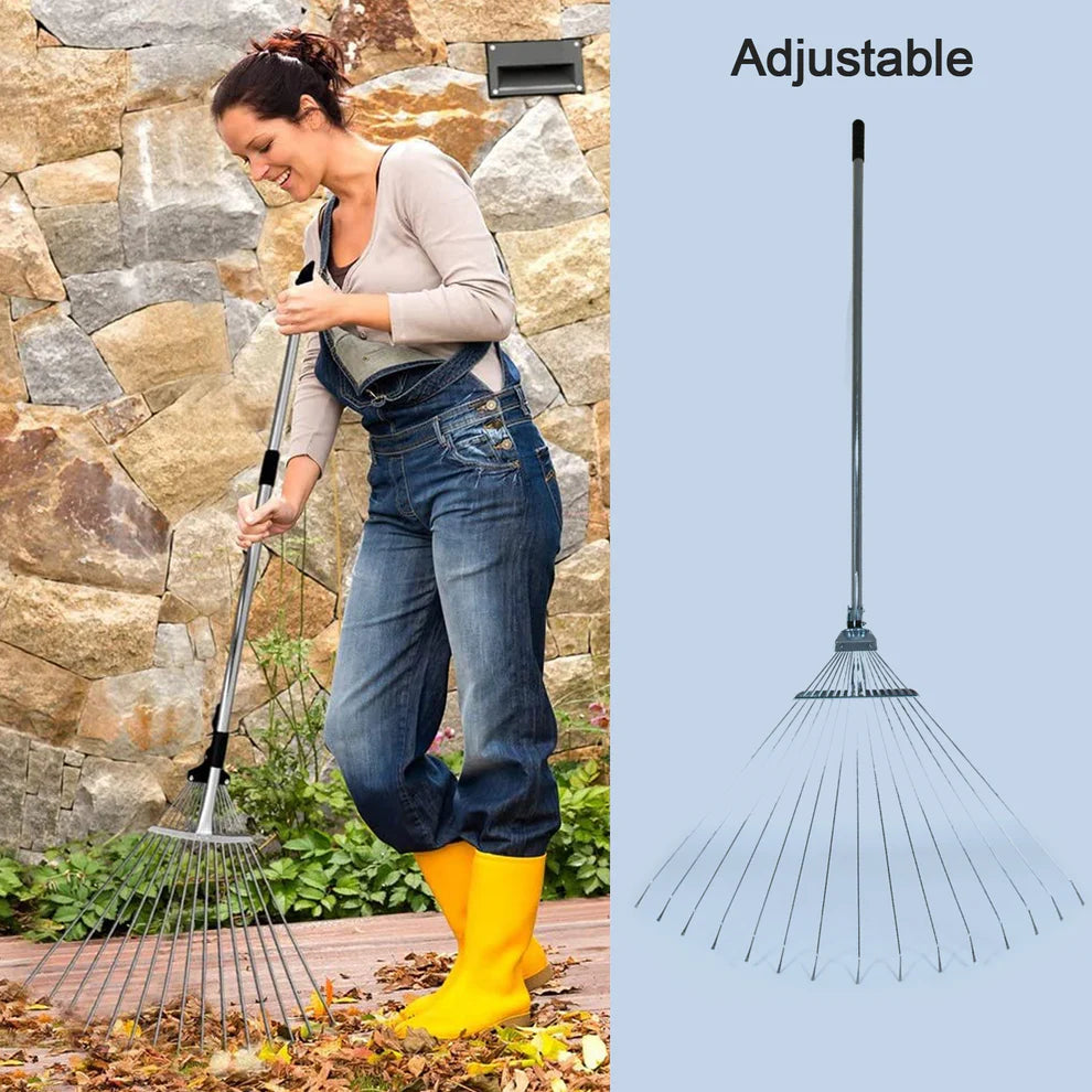Telescopic stainless steel garden rake