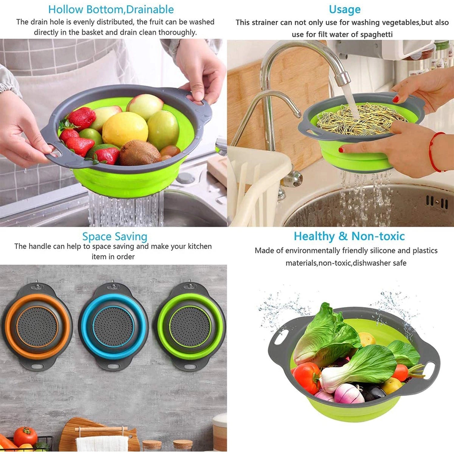 Foldable round silicone strainer