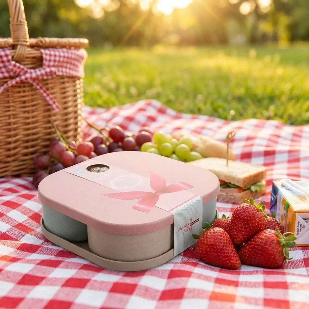Rotating compartment candy box with pink heart-pattern lid and beige base