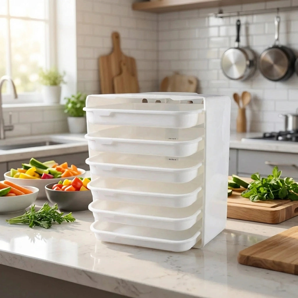 White 6-layer wall hanging storage rack with stacked open shelves