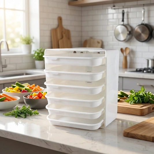 White 6-layer wall hanging storage rack with stacked open shelves