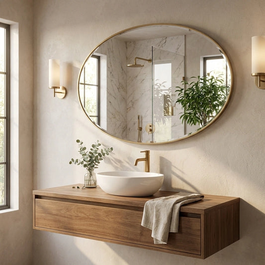 Oval frameless mirror wall sticker with reflective surface