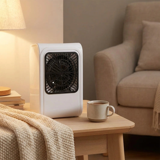 Portable room heater with front fan grille, white