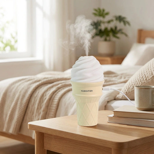 Cream ice-cream cone shape humidifier with mist outlet