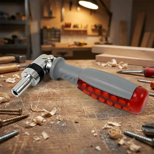 Ratcheting screwdriver with red ergonomic handle and gray ratcheting head