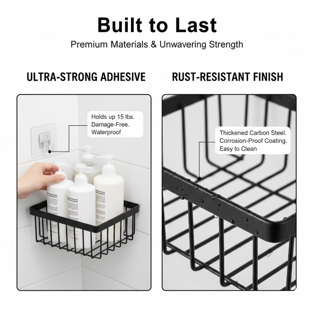 No-Drill Shower Shelf Combo