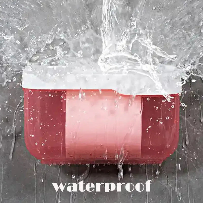 Red translucent bathroom tissue box with water-splash effect and open roll space