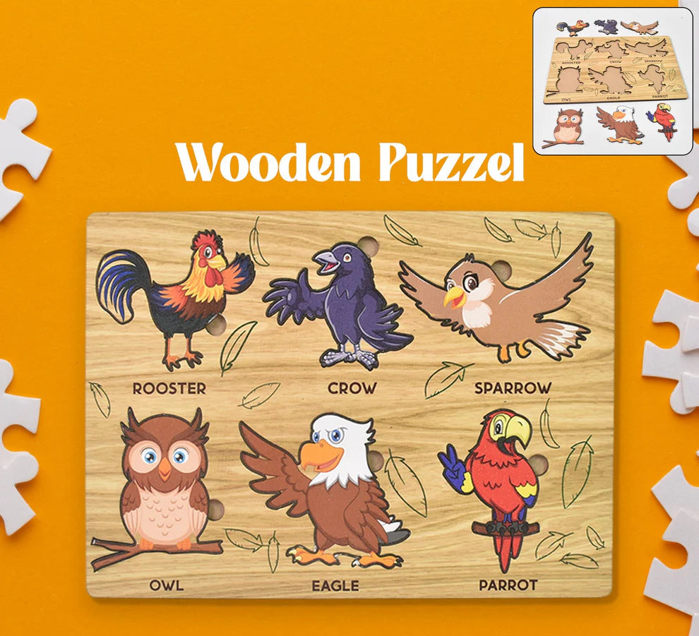 Wooden bird puzzle learning board