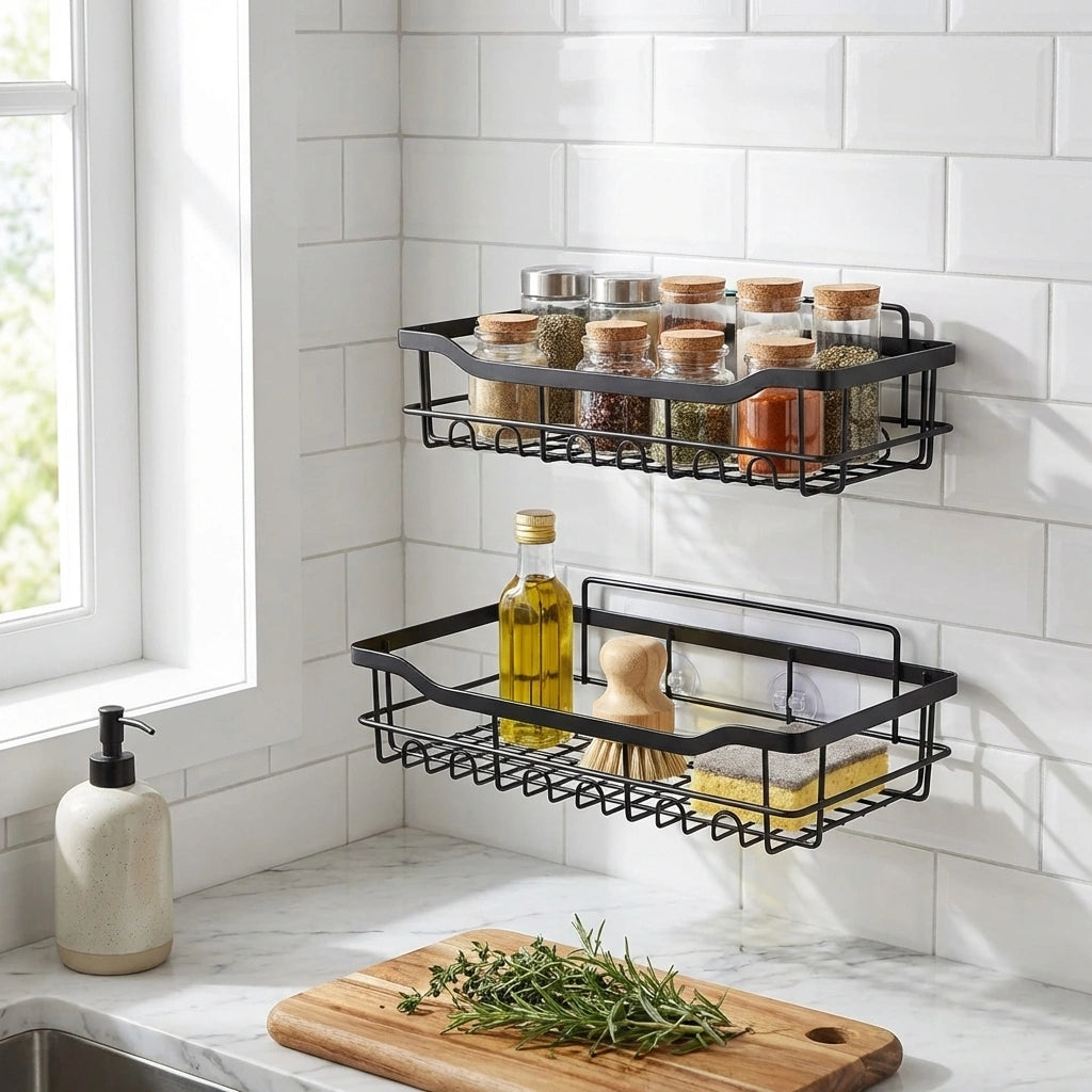 No-Drill Shower Shelf Combo
