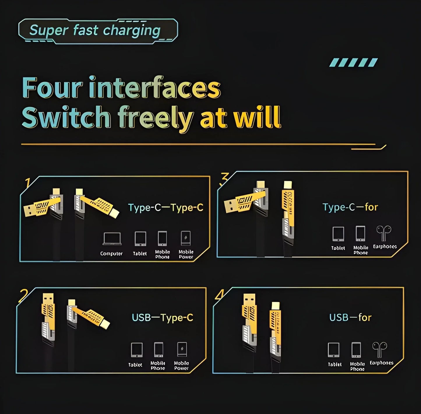 Best 4 in 1 fast charging cable with multiport - electronics | 2025 | shipping