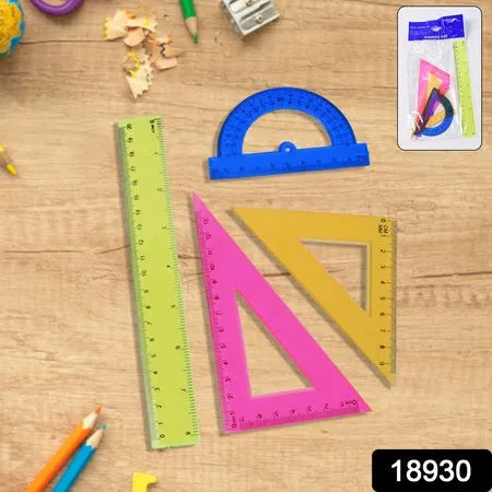 4-piece Geometry Set Triangle Ruler Protractor Straight - Office