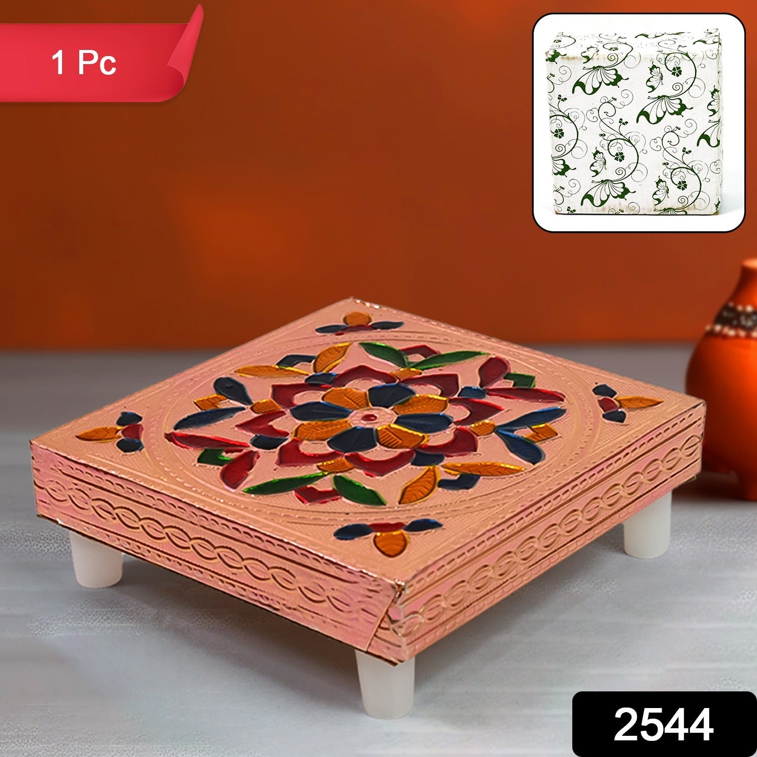 Handicraft Meenakari Wooden Chowki For Puja (1 Pc Set)