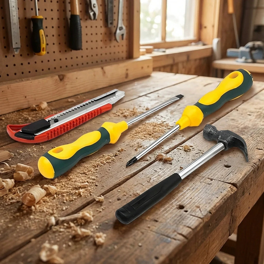 6-in-1 screwdriver repair tool kit with yellow-green handles and chrome shafts