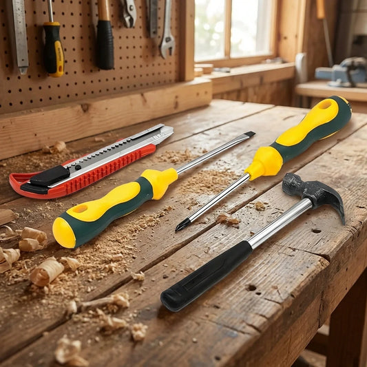 6-in-1 screwdriver repair tool kit with yellow-green handles and chrome shafts