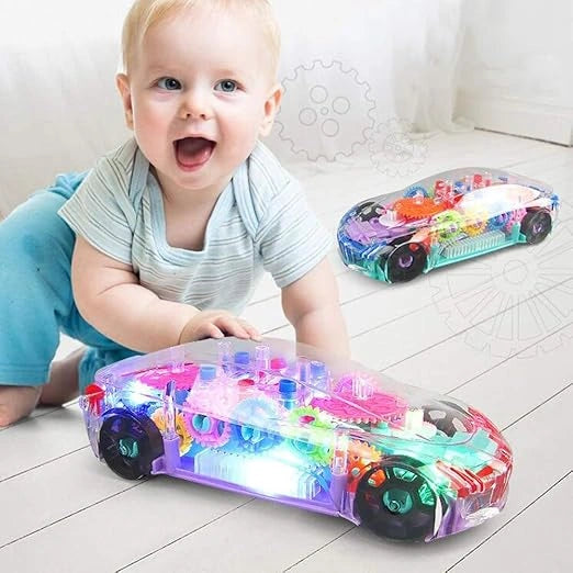 Transparent gear car toy – 360° rotating