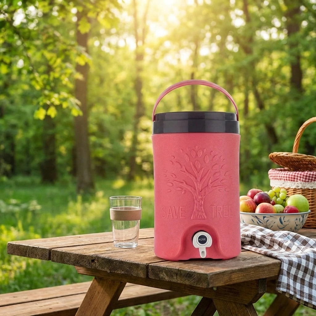 5-litre insulated water jug, pink with handle and bottom spigot