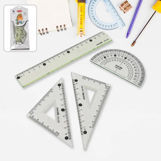4-piece Geometry Set Triangle Ruler Protractor Straight - Office