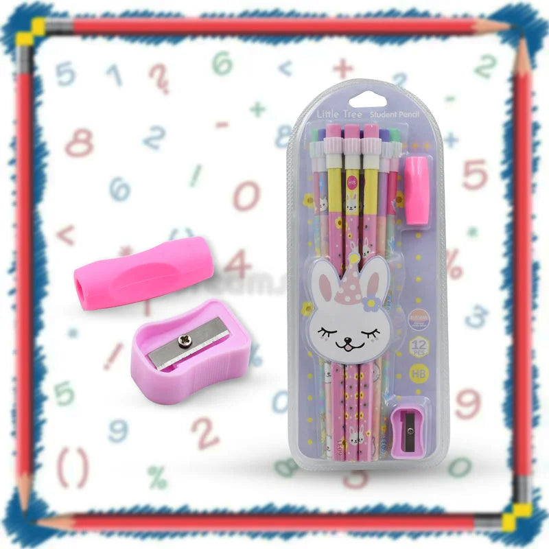 Cute Animal Pencil Set with Eraser & Sharpener (14 Pc) - Home Improvement