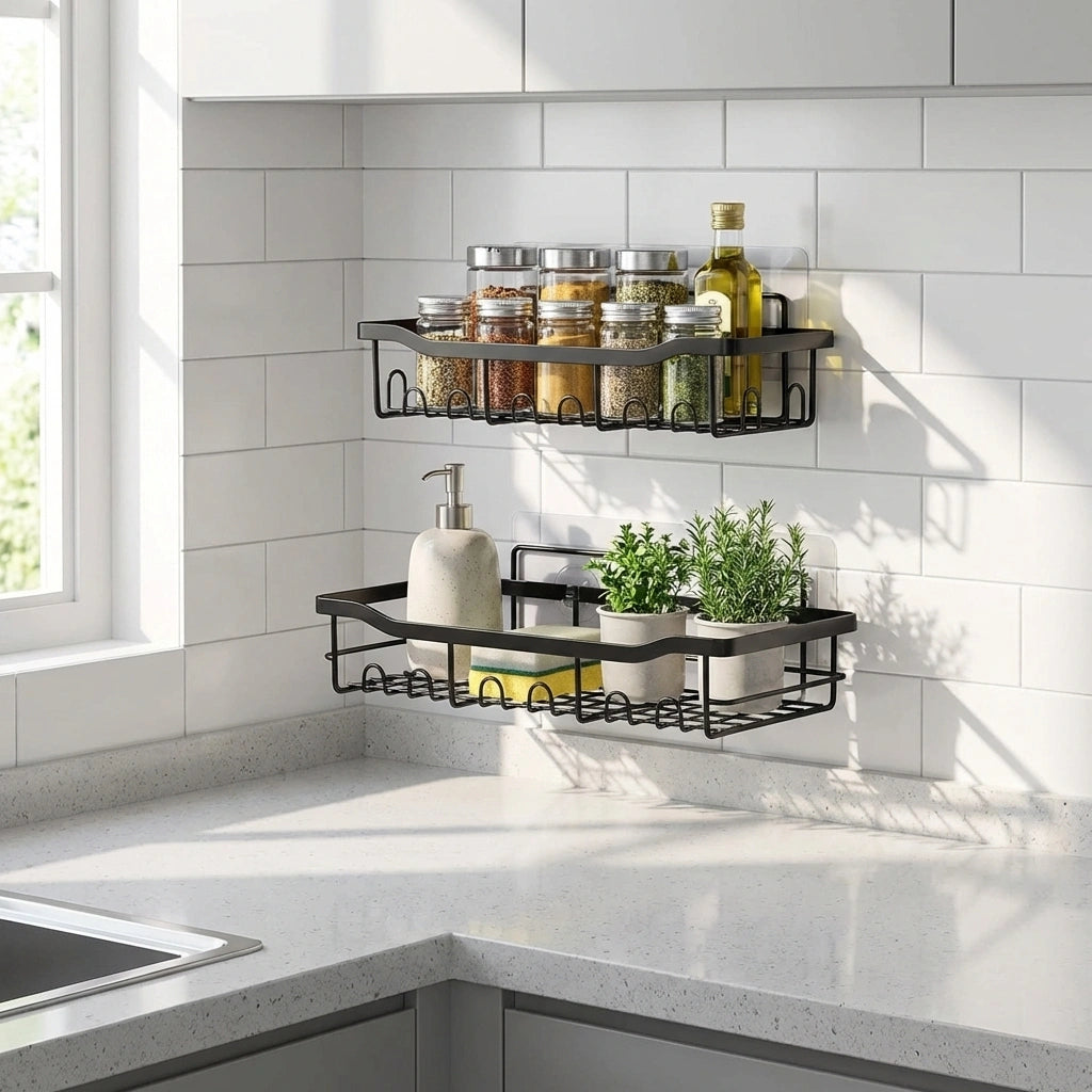 No-Drill Shower Shelf Combo