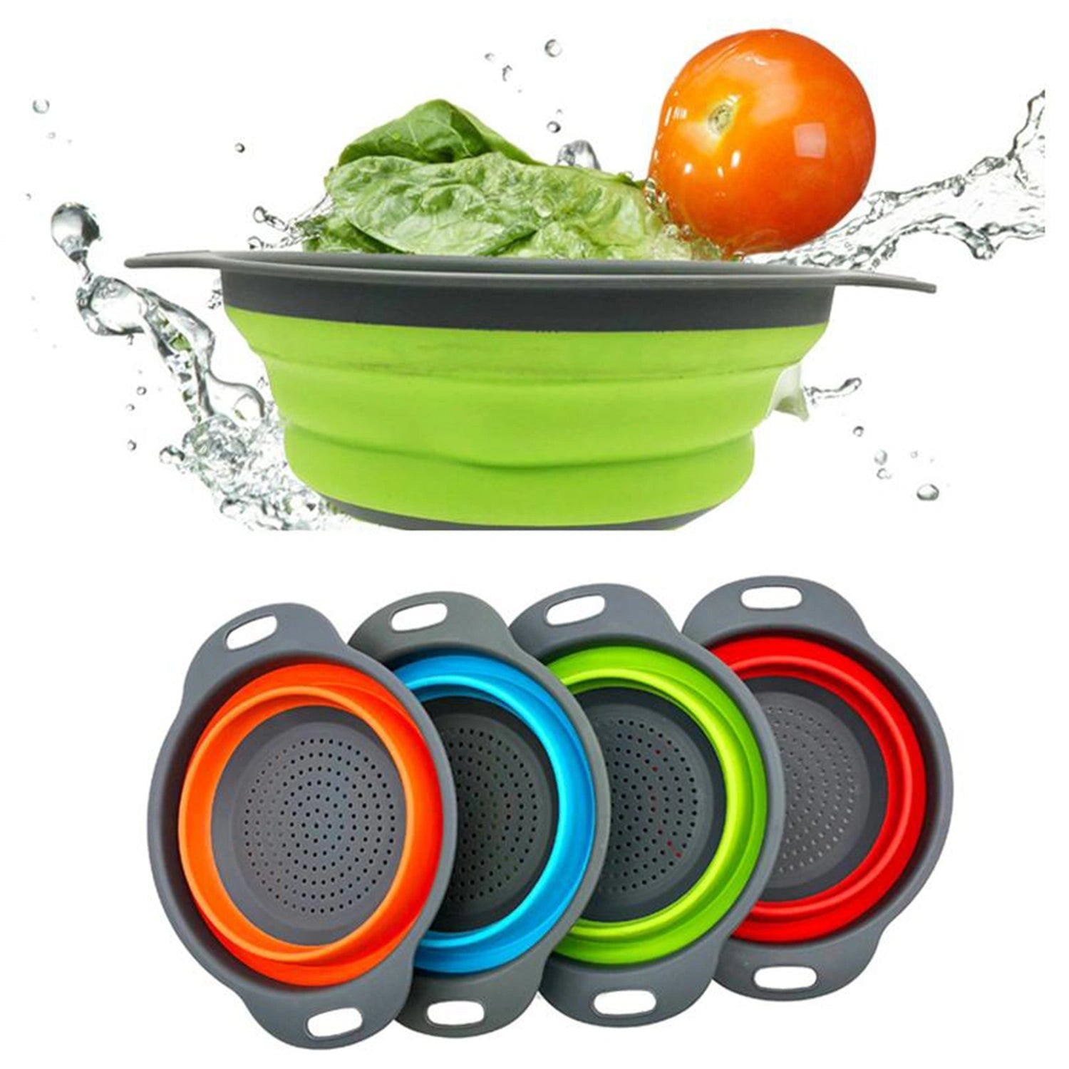 Foldable round silicone strainer