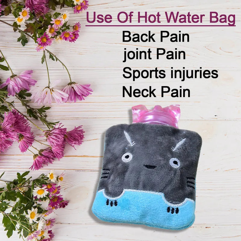 Grey cat print small hot water bag with cover
