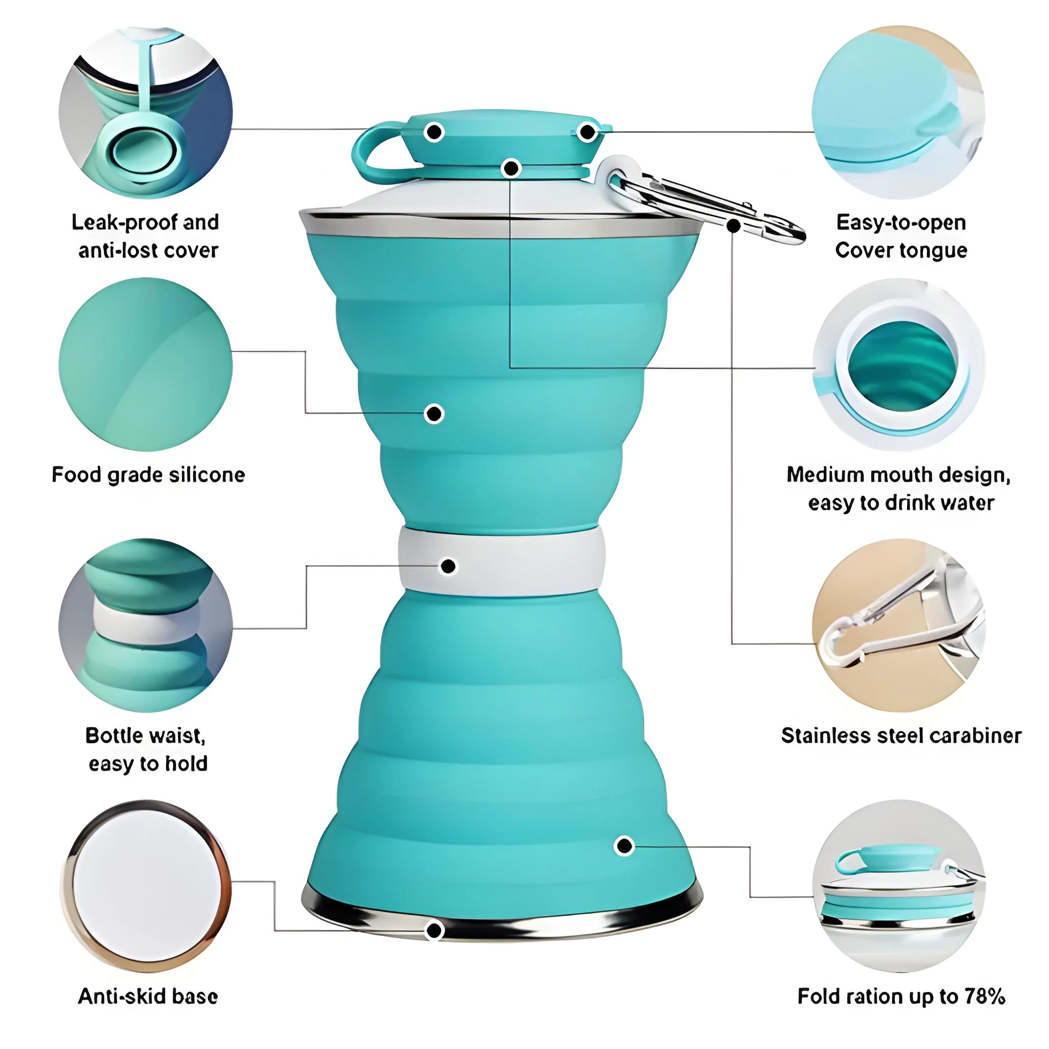 Collapsible silicone water bottle