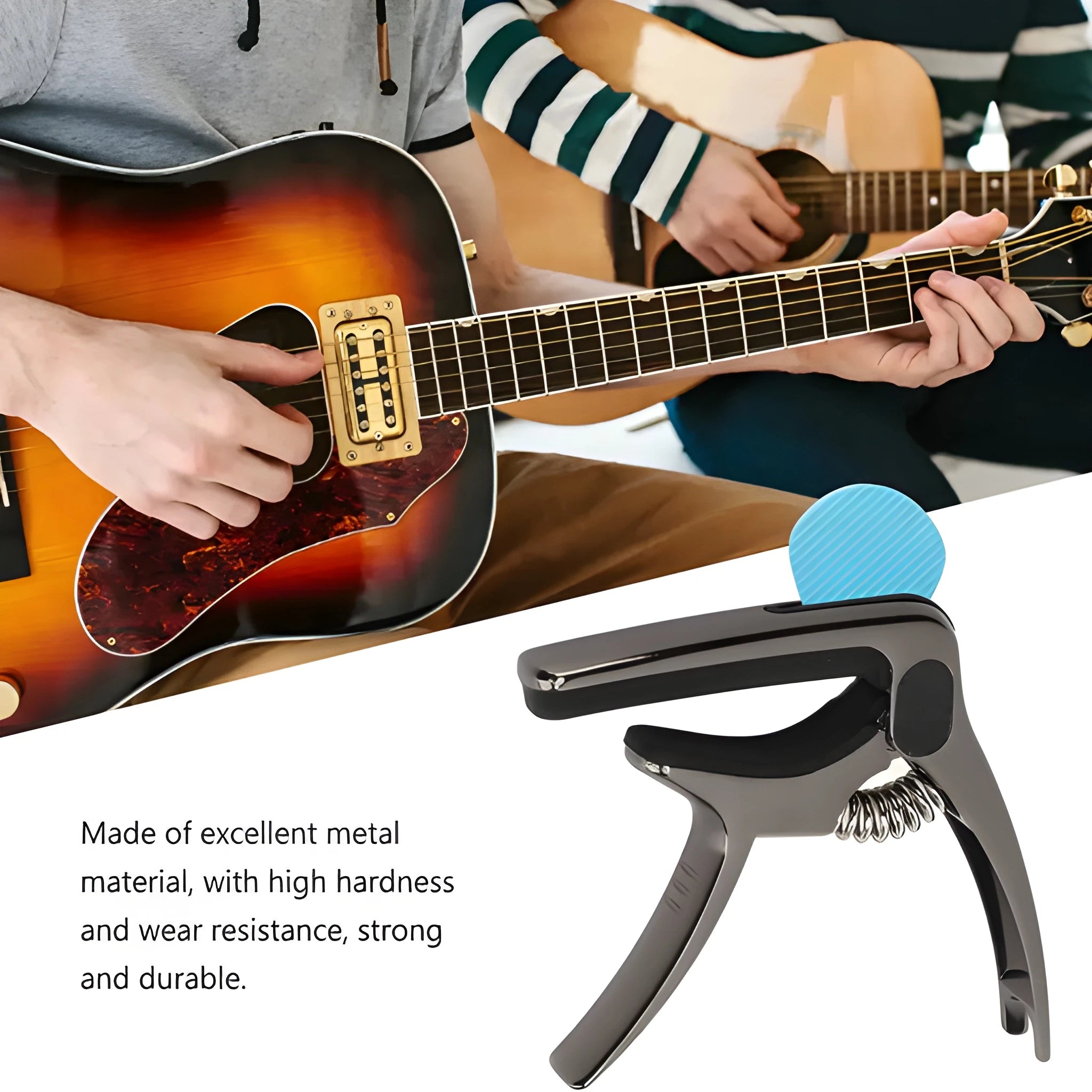 Guitar capo with pick holder