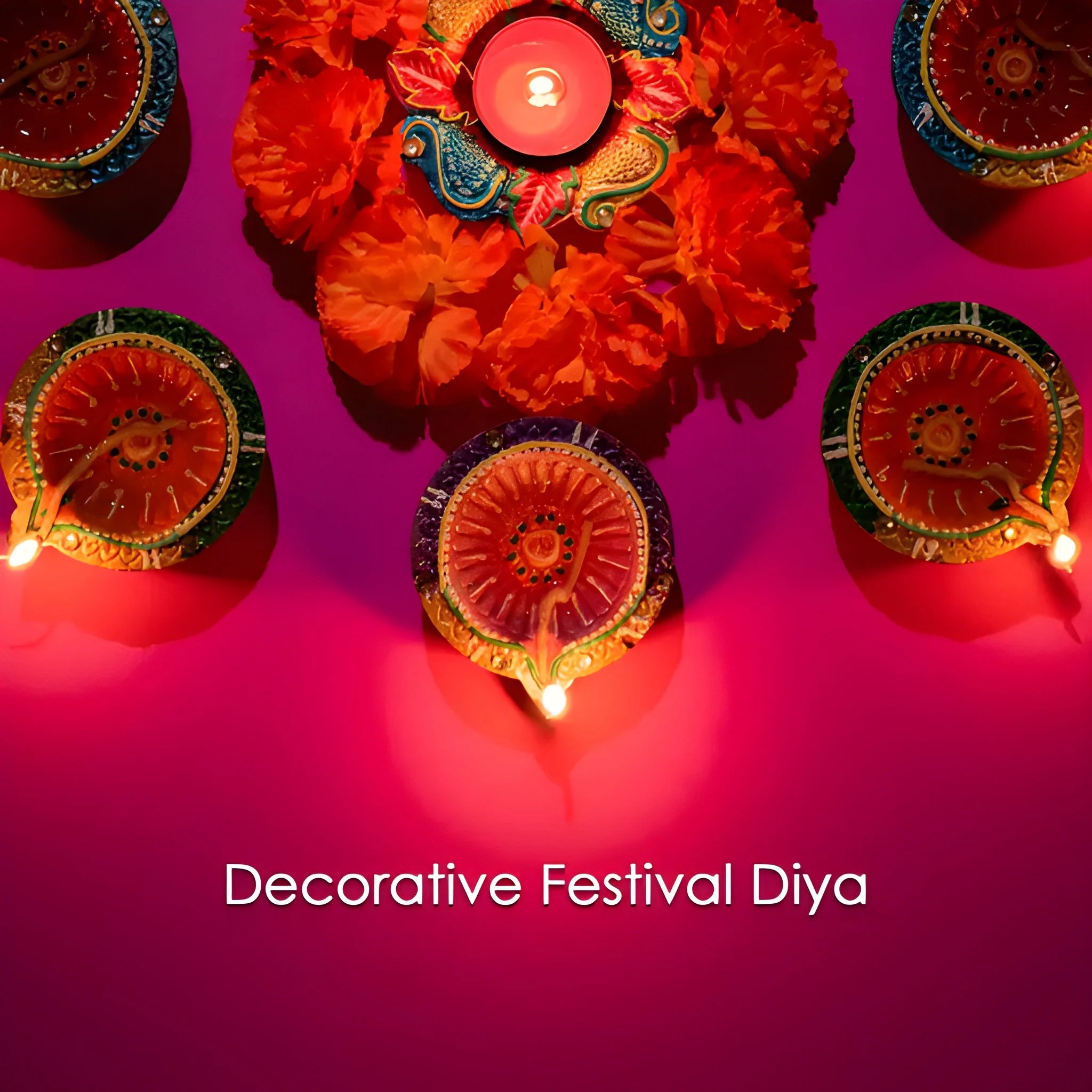 Hand-painted clay diya set