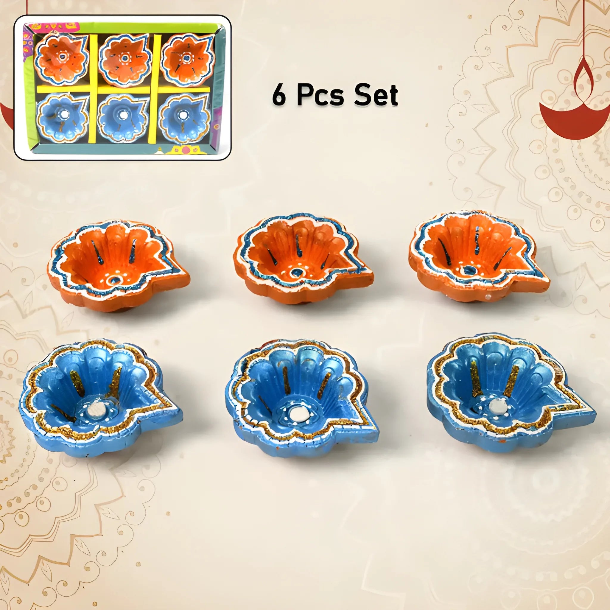 Hand-painted clay diya set