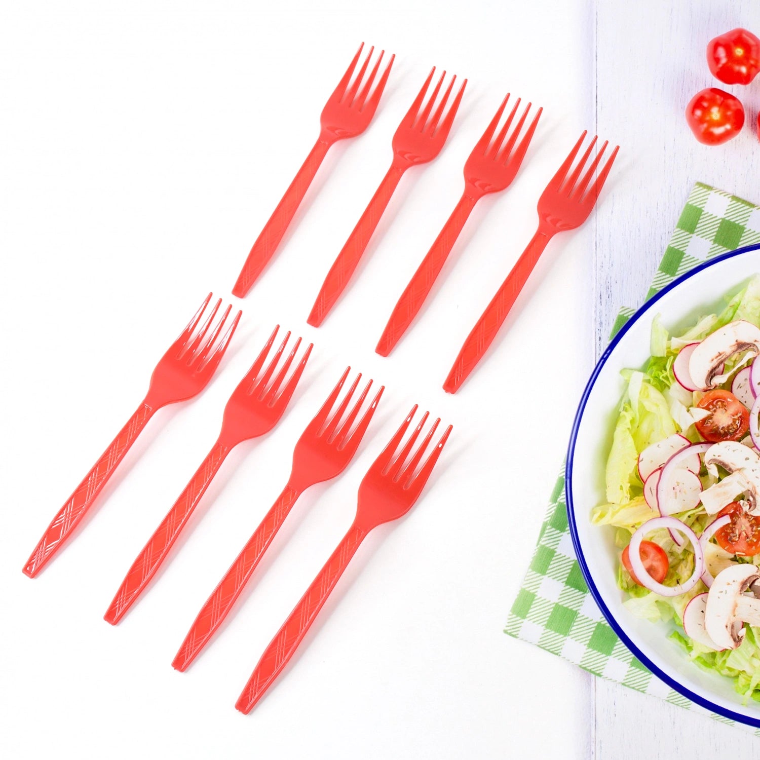 Red plastic forks – pack of 8