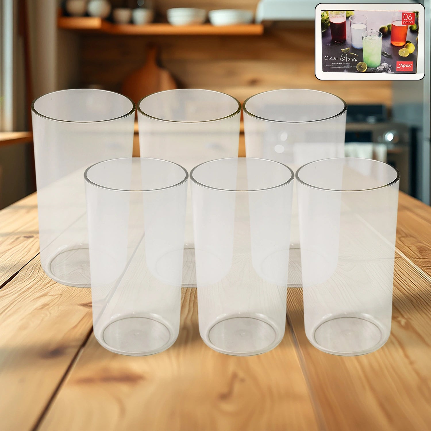 Clear 6-piece plastic tumbler set
