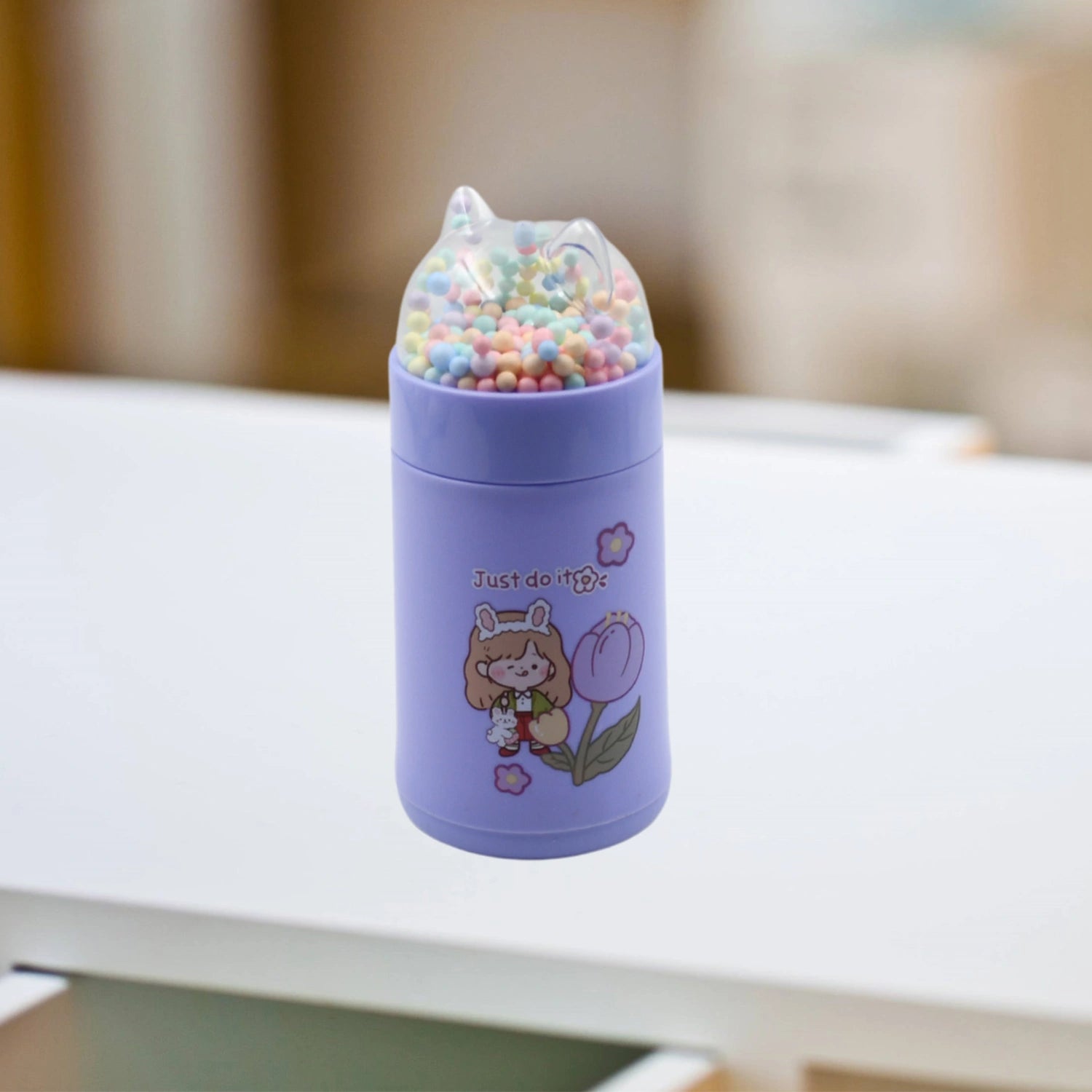 Girl sparkle cat glass water bottle