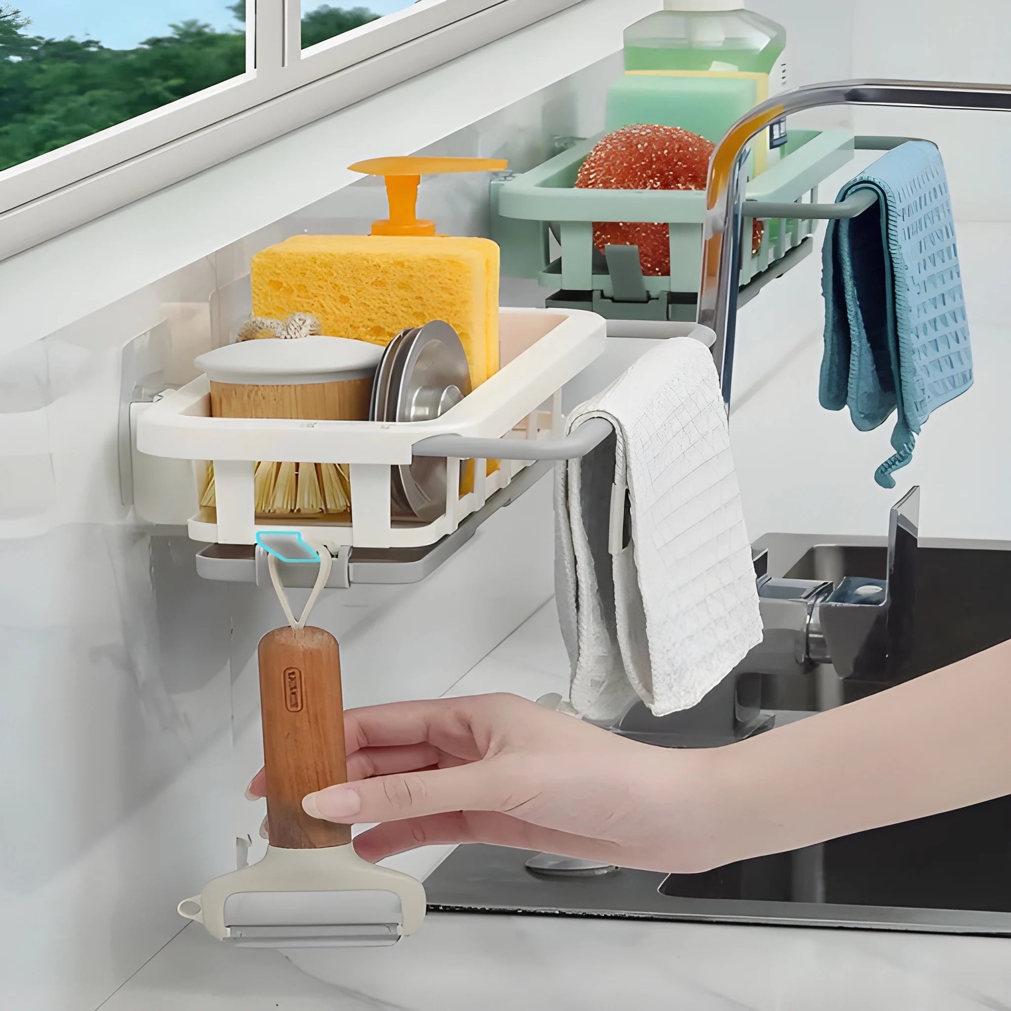 Retractable sink organizer rack