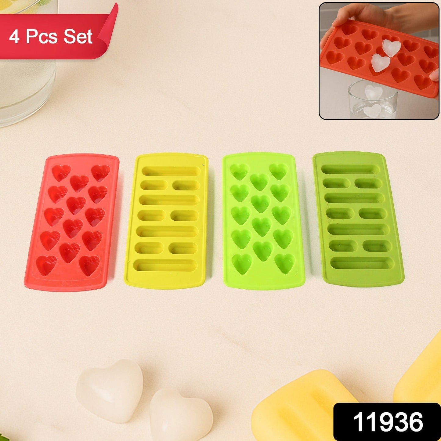 4-Piece Flexible Ice Cube Tray Set