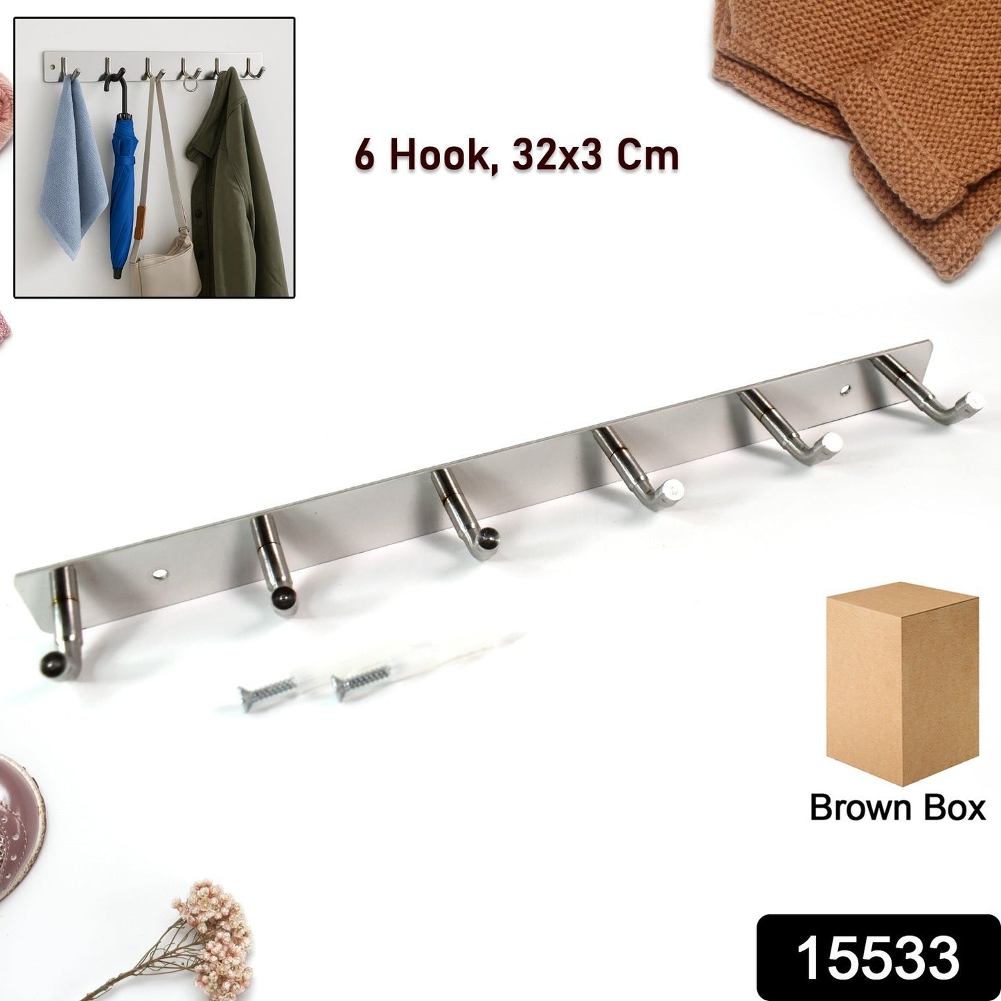 Wall Mounted Coat 6 Hook Rack (32x3 )