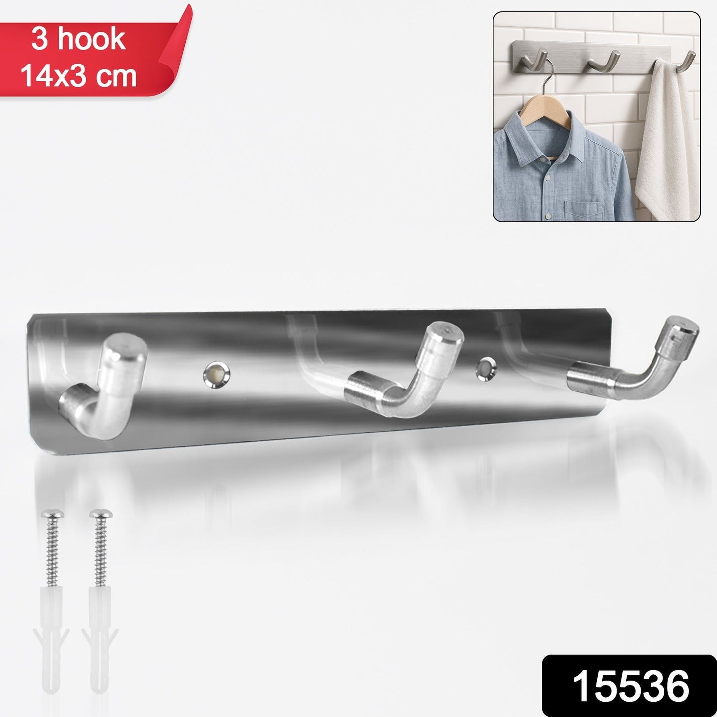 Stainless Steel 3-Hook Wall Rack