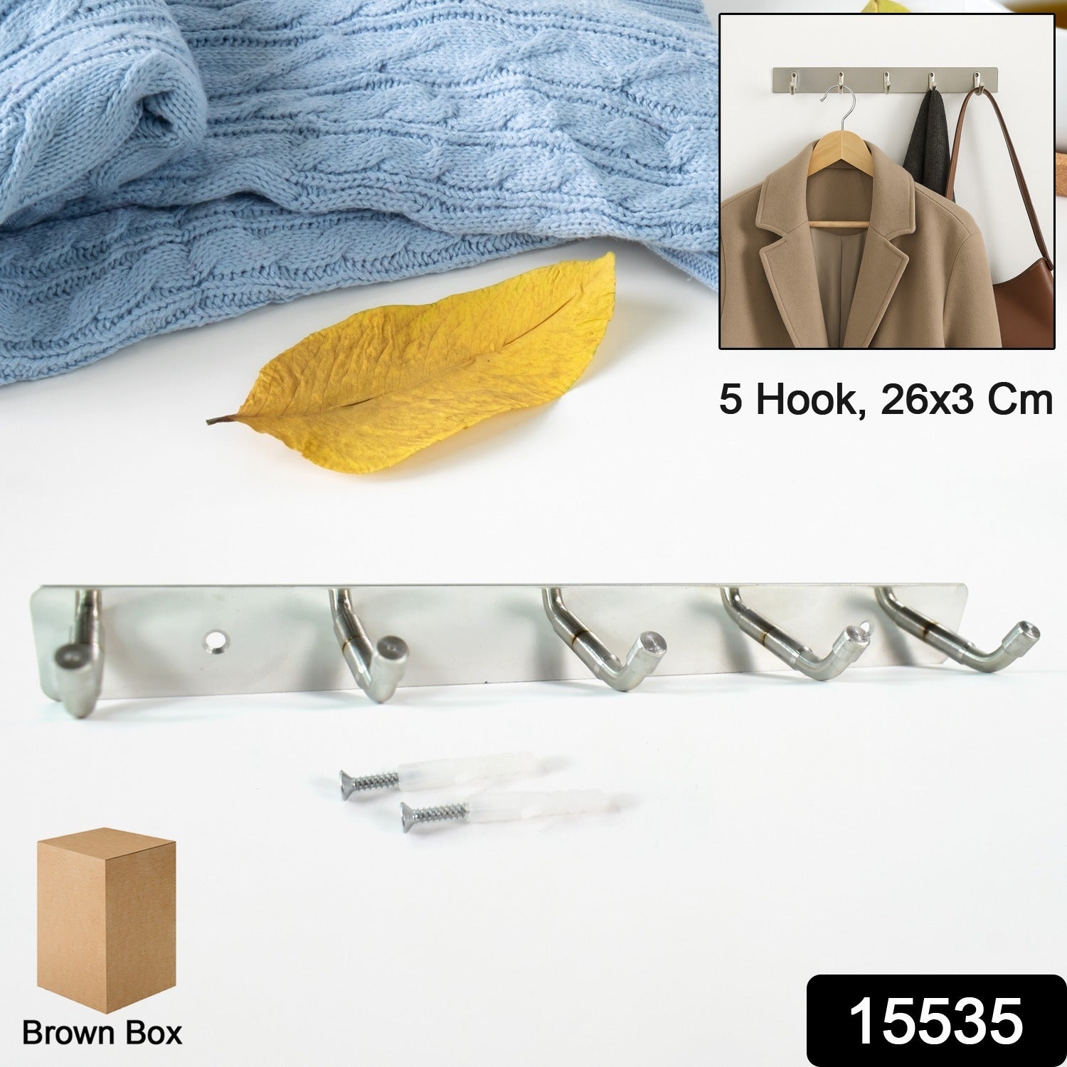 Wall Mounted Coat 5 Hook Rack (26x3)