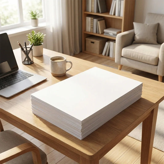 A4 copier paper pack with neatly stacked white sheets