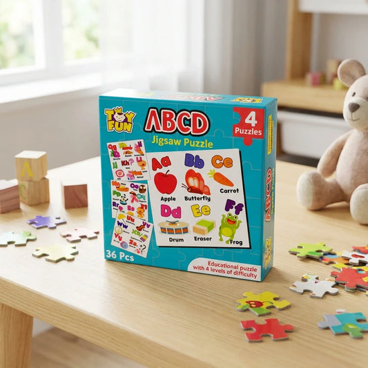 ABCD jigsaw puzzle toy box with 4 puzzles and colorful 36-piece pieces