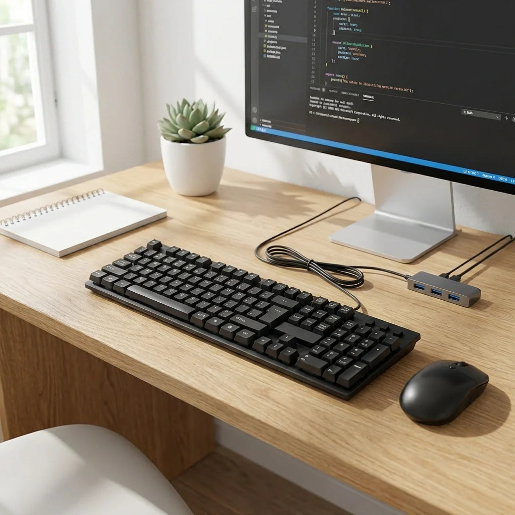 Arabic keyboard and mouse set with black wired keyboard and mouse