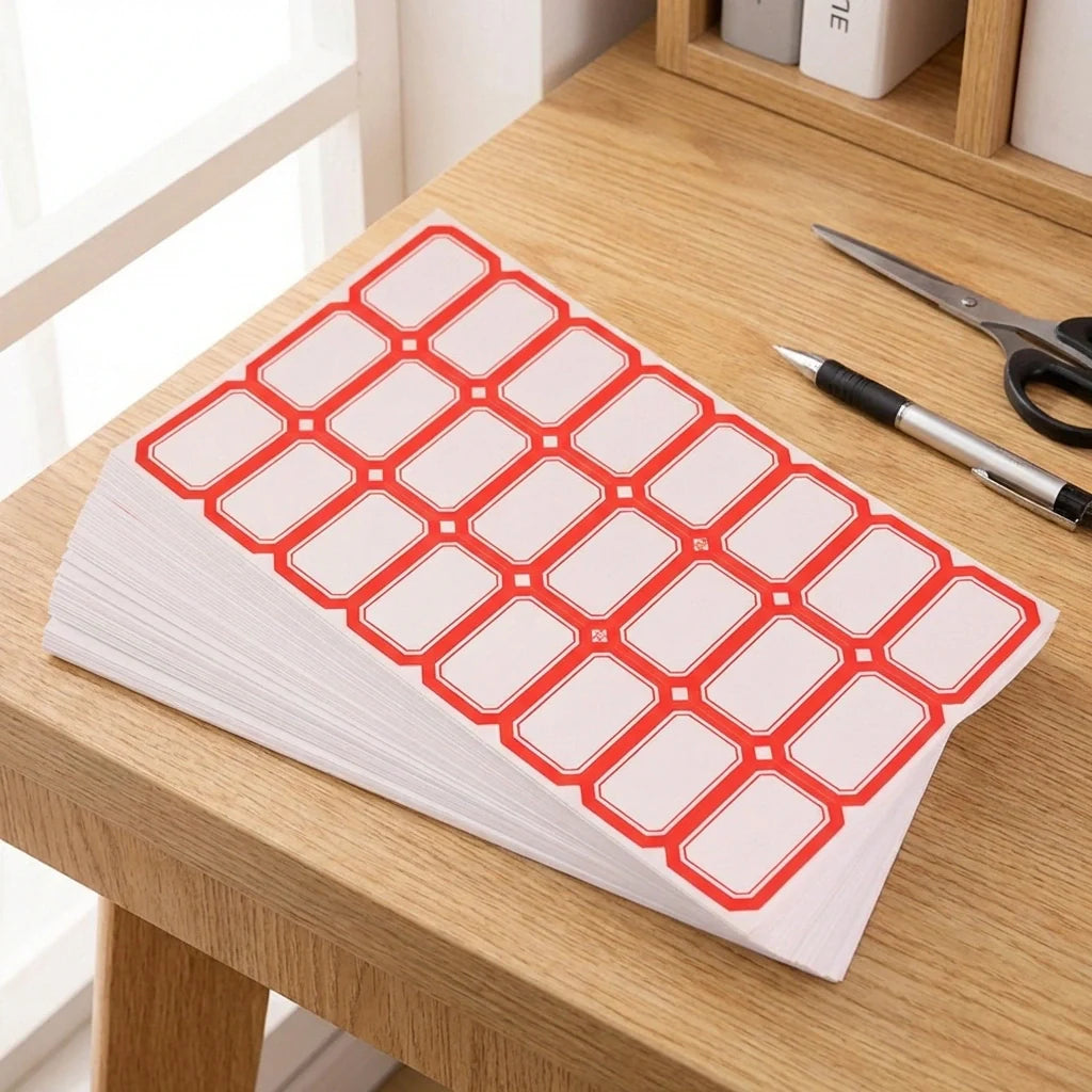 Blank label sticker sheet with red-bordered rectangular labels, 2x6 grid