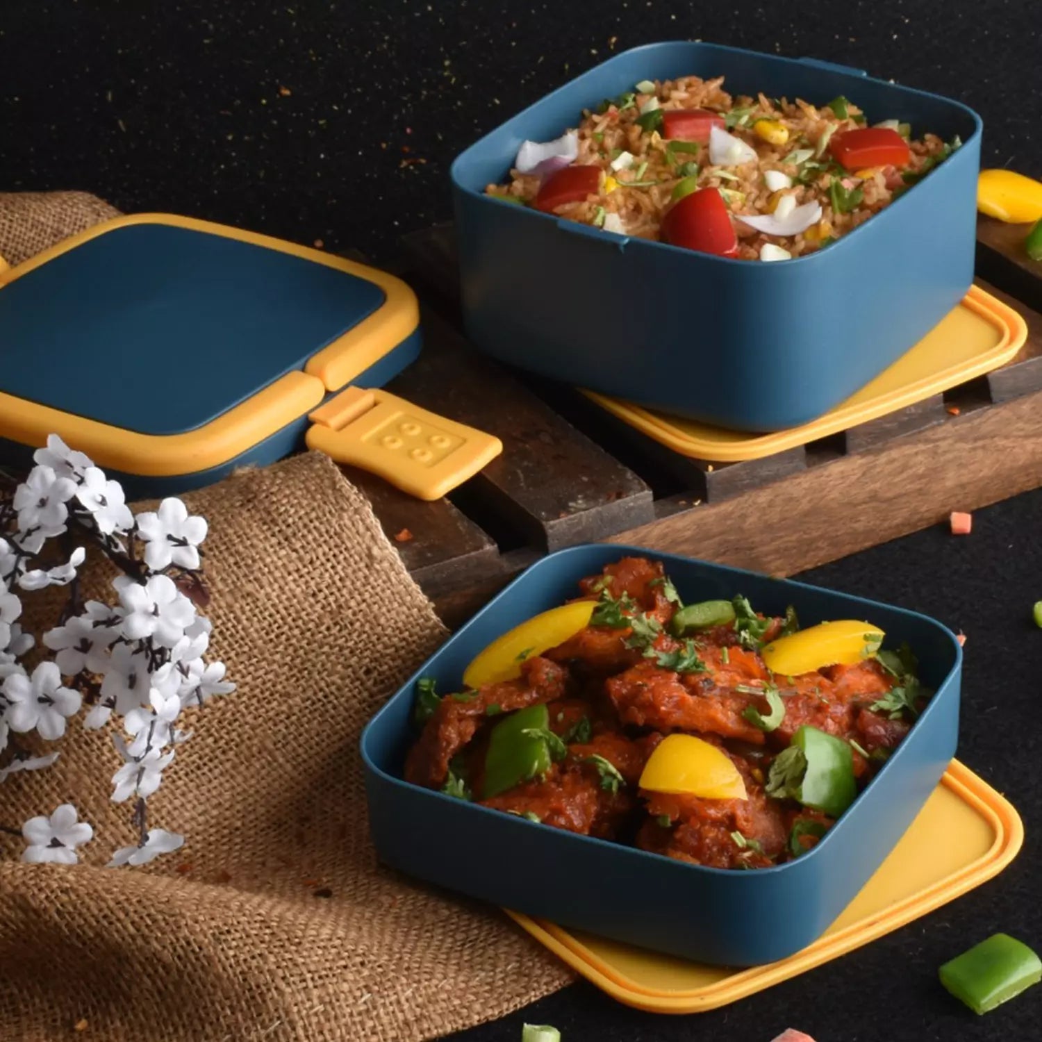 Best blue double-layer lunch box with spoon - containers | 2025 | fast shipping