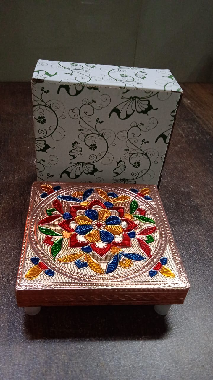 Handicraft Meenakari Wooden Chowki For Puja (1 Pc Set)